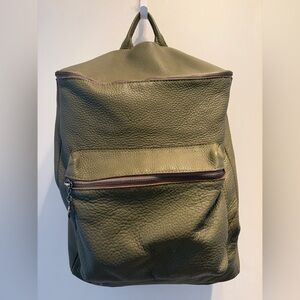 SAERA Olive Green Pebbled Leather Backpack Large Capacity Travel Bag, Unisex